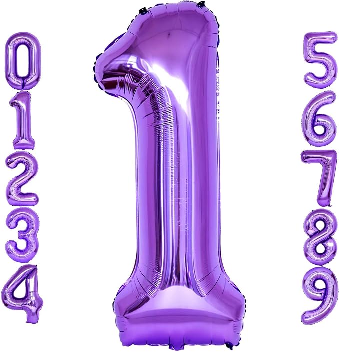 Purple Number 1 Balloons, 40 Inch Giant Number Balloons Foil Mylar Helium by Lovoir