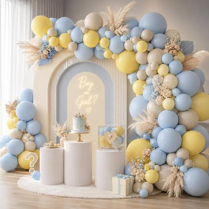 Pastel Blue Yellow Balloon Garland Arch - Image 3