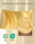 SilkSilky 100% Mulberry Silk Pillowcase - Pure 22 Momme High-Grade 6A Fibers for Hair & Skin, Envelope Closure, Natural, Organic, Breathable & Cooling Pillow Case (King, Champagne)