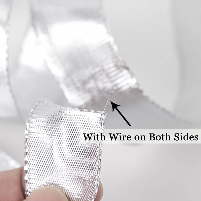 Silver Wired Woven Metallic Ribbon - Image 3