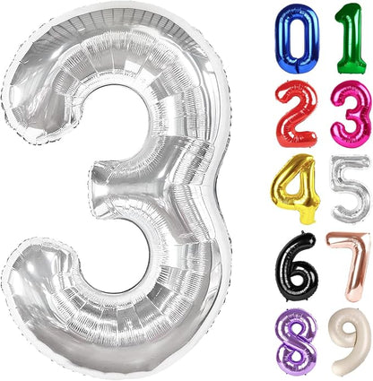 3 Balloon - Silver Birthday Number Balloons, 40 Inch Decorations Men Women | by ALPHADELTAPI