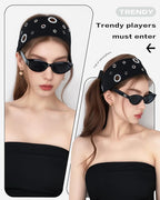 Grommet Headband for Women, Black Star 23cm Hollow Out Elastic Hair Band, Eyelets Punk Grunge Stylish Hairband