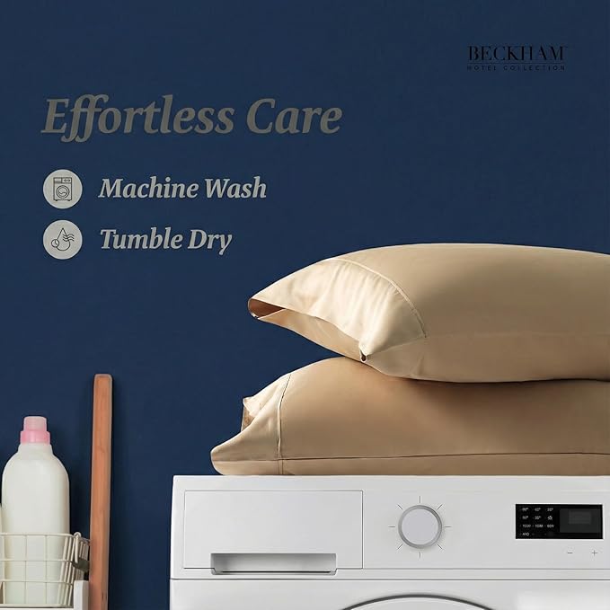 Beckham Hotel Collection 100% Cotton Pillow Cases King Size Set of 2, 500TC, Luxury Sateen Pillowcases, Open End, Breathable, Moisture-Wicking, Sand