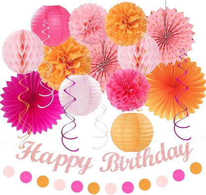 Hot-Pink Orange Fall Birthday Party-Decorations by Huglony