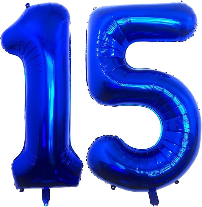 Navy Blue 15 Number Balloons, 40 Inch Giant Number 15 Balloons Foil Mylar by Lovoir