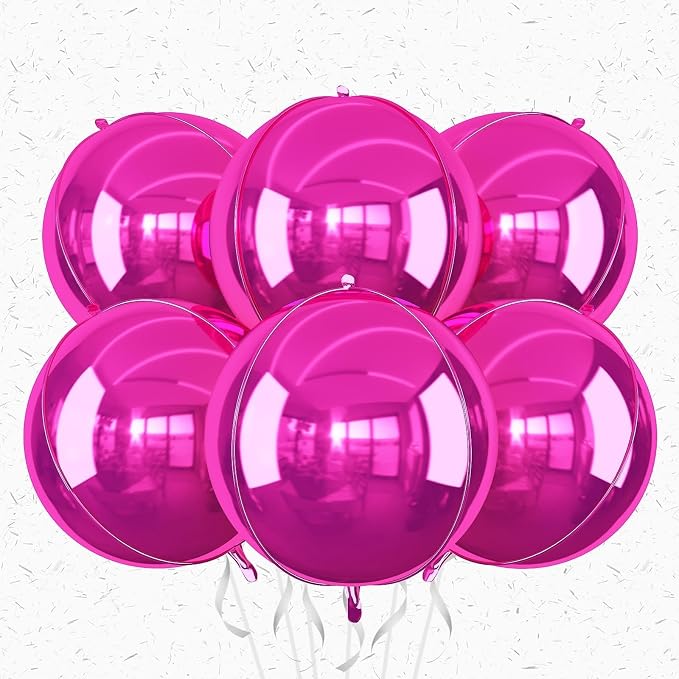6Pcs Hot Pink Round Foil Balloons, Giant 4D Round Ball Balloon, 22 Inch by Adorely