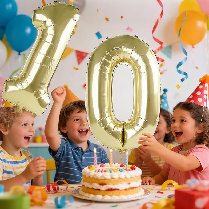 40 Inch Number 10 Balloons for 10th Birthday Party Decorations, 0-100 Champagne - Image 2