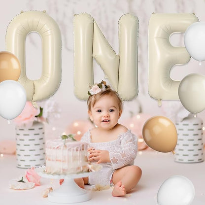 Biapian 40 Inch One Letter Balloons, Big Cream ONE Foil Balloons - Image 9