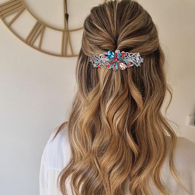 Vintage Hair Clips 4 Pcs Flower Crystal Rhinestones Barrette Set Sparkling Rhinestone Hair Barrettes For Women, Retro Flower Pearl Crystal Hair Clip, Butterfly Rhinestone Spring Hair Barrette Clip