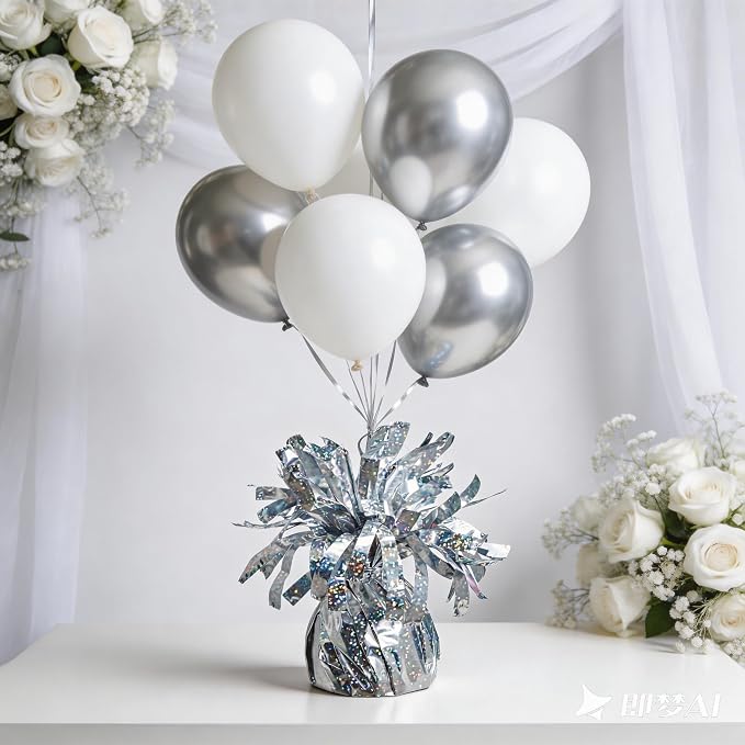 Glitter Silver Balloon Weights, 12 Pack | Glitter silver PET film; helium - Image 2