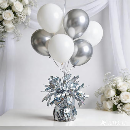Glitter Silver Balloon Weights, 12 Pack | Glitter silver PET film; helium - Image 2