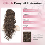 QGZ 20" Wavy Ponytail Extension, Claw Clip Ponytail Hair Extension, Natural Synthetic Hairpiece for Women Daily Use(Ginger Brown)