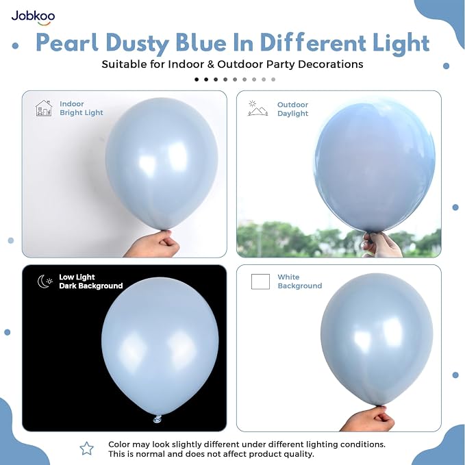 Jobkoo Pearl Dusty Blue Balloons, 12 Inch Slate Fog Pale Muted Blue Balloon | - Image 3