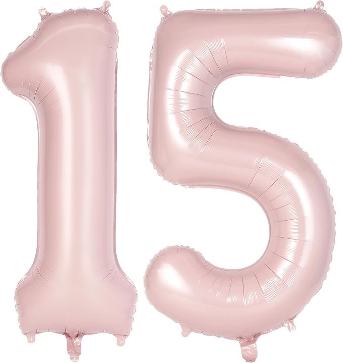 Light Pink Number 15 Balloon, 40 Inch Giant Mylar Number Balloons, Large Foil by AIQINHU