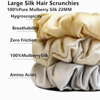 Suncdelv Silk,100% Silk Scrunchies for Hair,22 Momme Hair Ties for Anti-Crease & Breakage,Natural Women Hair Accessories，Fashion Hairbands 3PCS（Grey, gold, khaki））)