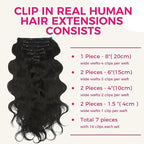 Lashey Clip in Hair Extensions 7pcs 120g Body Wave Remy Human Hair Extensions for Women 16 Inch Natural Black Hair Extensions with Lace Weft