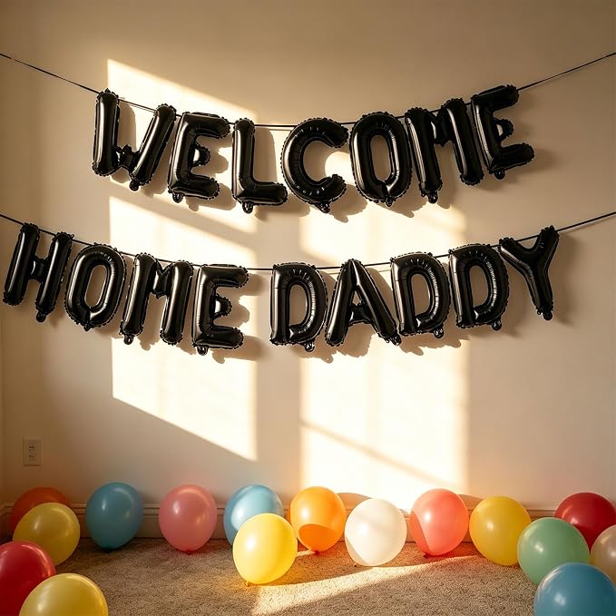 2 Set 32Pcs Black WELCOME HOME DADDY Letter Balloons 16in Balloon Foil Letter - Image 7