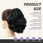 Black Ponytail Extension,9" Short Curly Wavy Claw Clip Pony tails Hair Extensions Natural Soft Synthetic Hairpiece for Women