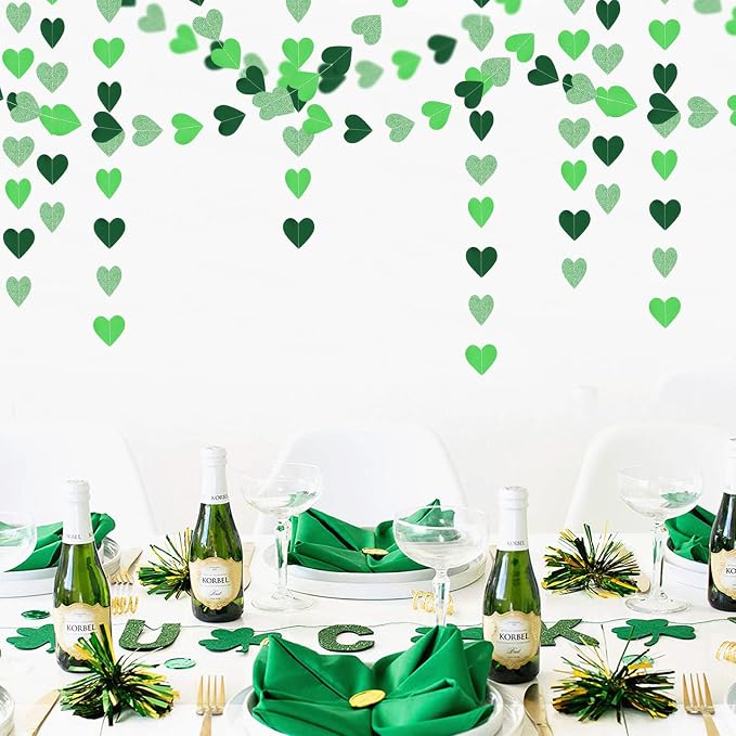 Green Party-Decorations Heart Paper-Garland Streamers-Banner - 52Ft St Patricks - Image 4