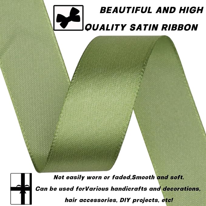 7/8 Inch 30 Yards Olive Green Satin Craft Ribbon-Single Face Polyester Ribbon - Image 3