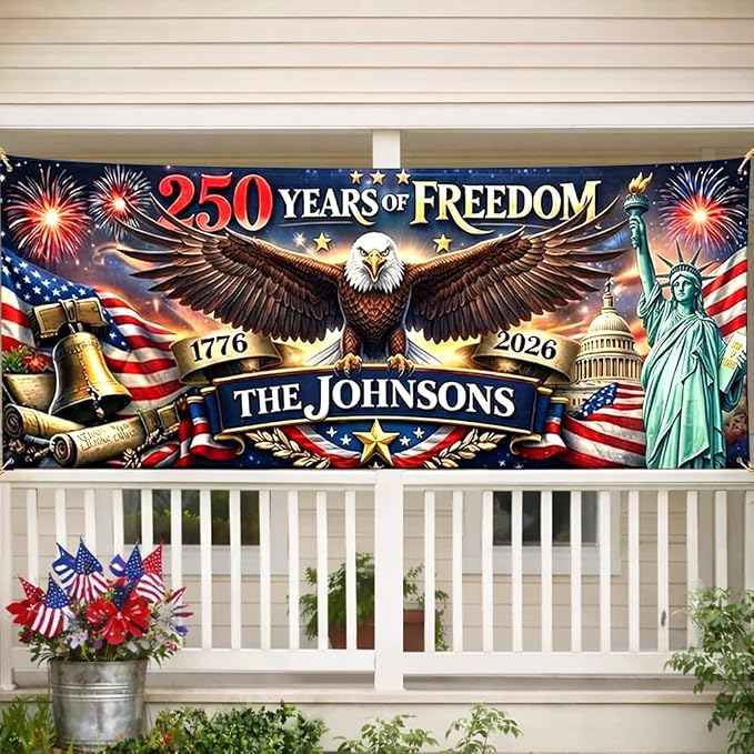 Personalized 250 Years of Freedom USA Banner 1776-2026, Patriotic American - Image 2
