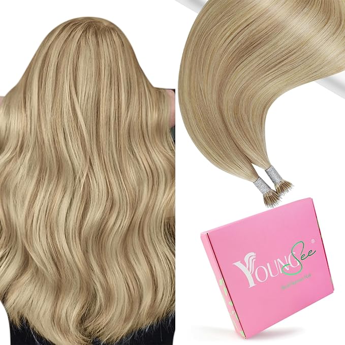 YoungSee Human Hair Nano Extensions Blonde Highlight Nano Human Hair Extensions for Women Nano Tips Real Hair Extension Natural 20inch 50g/50s Invisible Nanolink Hair Blonde Adding Length