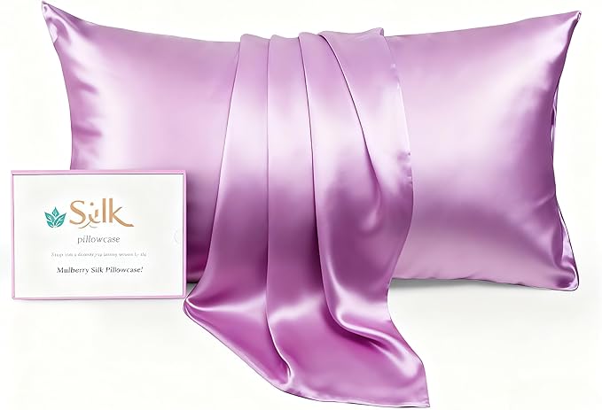 Luxury 6A Mulberry Silk Pillowcase & Silk Pillow Case for Hair & Skin – Anti-Wrinkle, Hidden Zipper – Best Beauty Sleep Solution for Women(Purple, Queen)