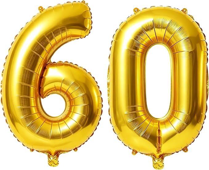 40 Inch Number 60 Balloons for 60th Birthday Party Decorations, 0-100 Gold by FOBELEC