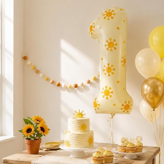 1st Birthday Number 1 Balloon, DIY Sun Sticker Party Decorations | 40 inch - Image 2