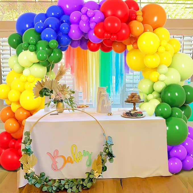 RUBFAC 189pcs Rainbow Balloon Garland Arch Kit, 7 Assorted Colors 5/12/18 Inch - Image 7