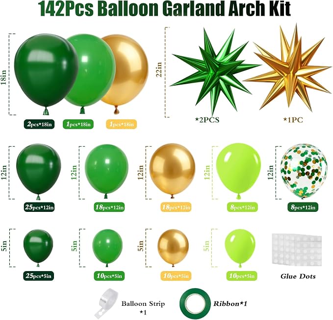 Green and Gold Balloons Garland Arch Kit - Image 5