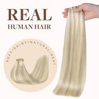 GOO GOO Clip in Hair Extensions Real Human Hair, Remy Human Hair Extensions Clip ins for Women, Natural Human Hair, 20inch 150g 7Pcs, 17A/60A Ash Blonde Highlighted Platinum Blonde