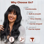 EMMOR Black Wigs for Women Long Curly Wigs With Bangs Water Wavy Synthetic Wig, Party Cosplay Daily Use