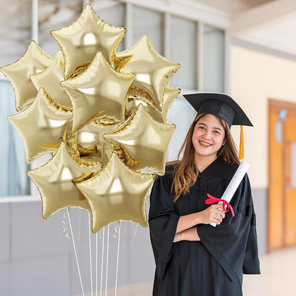 Gold Star Foil Balloons, 18 Inch Light Gold Stars Shape Foil Helium Balloons - Image 4