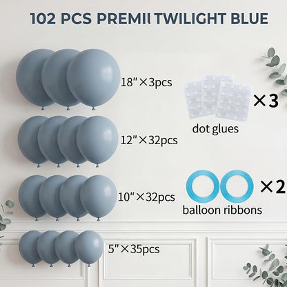 102pcs Different Sizes Dusty Blue Balloon Arch Kit, 18/12/10/5Inch Balloons | - Image 2