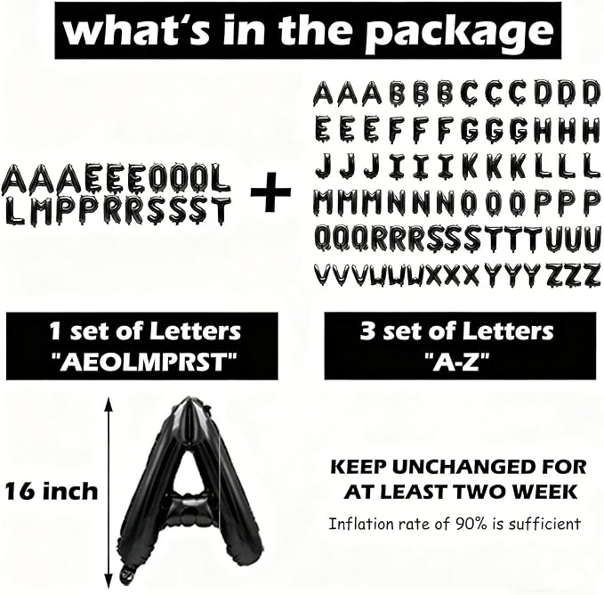 98 Pcs Black Letter Balloons, Custom 3 Set A-Z Set - Image 3