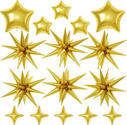 Gold Star Balloons, 22/18/10 Inch Foil Balloons, Four-Pointed Balloon by Sowide