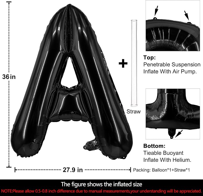 Lovoir 40 Inch Large Black Letter A Balloons Big Size Jumbo Mylar Foil Helium - Image 2
