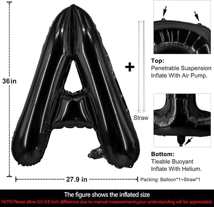 Lovoir 40 Inch Large Black Letter A Balloons Big Size Jumbo Mylar Foil Helium - Image 2