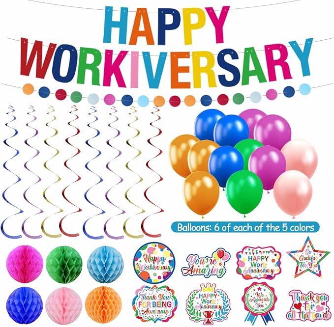 Work Anniversary Decorations, Pre-Strung Iridescent Happy Workiversary Banner - Image 3