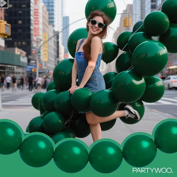 PartyWoo Dark Green Linking Balloons 100pcs 12 Inch Emerald Link Balloons | - Image 7