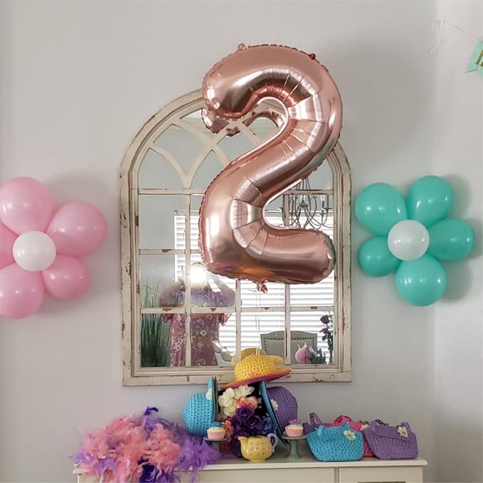 40" Rose Gold Number 0 Balloon for Girls, Large Self Inflating Helium Foil - Image 4