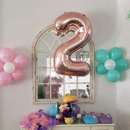 40" Rose Gold Number 0 Balloon for Girls, Large Self Inflating Helium Foil - Image 4