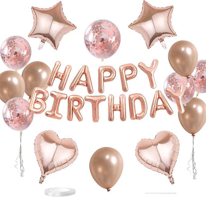 27 Pcs Rose Gold Birthday Decorations, 3D Foil Rose Gold Happy Birthday Balloon by WEIKA