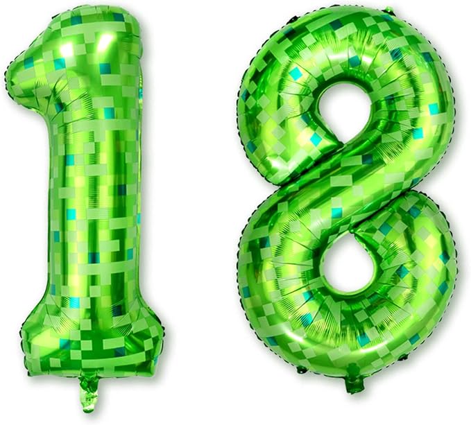 40 Inch Lime Green Pixel Number 18 Balloon, Adult Gamer 18th Bday Decor | 40" by Unknown