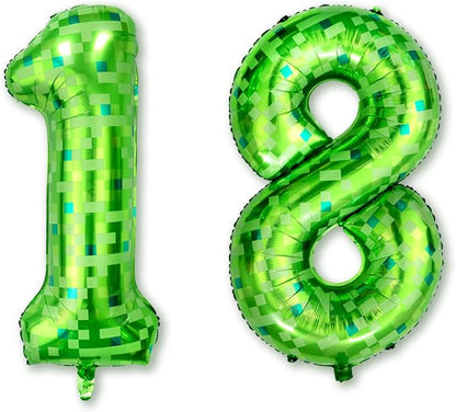 40 Inch Lime Green Pixel Number 18 Balloon, Adult Gamer 18th Bday Decor | 40" by Unknown