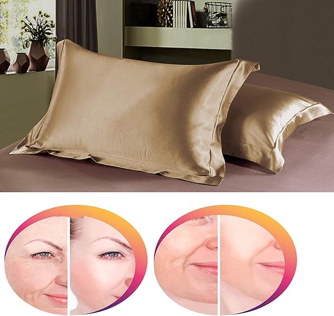 Copper Infused Pillowcase for Fine Lines/Wrinkles Reduction & Hair Smoothing Made of 100% Copper Oxide Fiber,Natural Beauty and Clean Environment,Anti-Aging for Sleeping Acne Prone Skin (1, Golden)