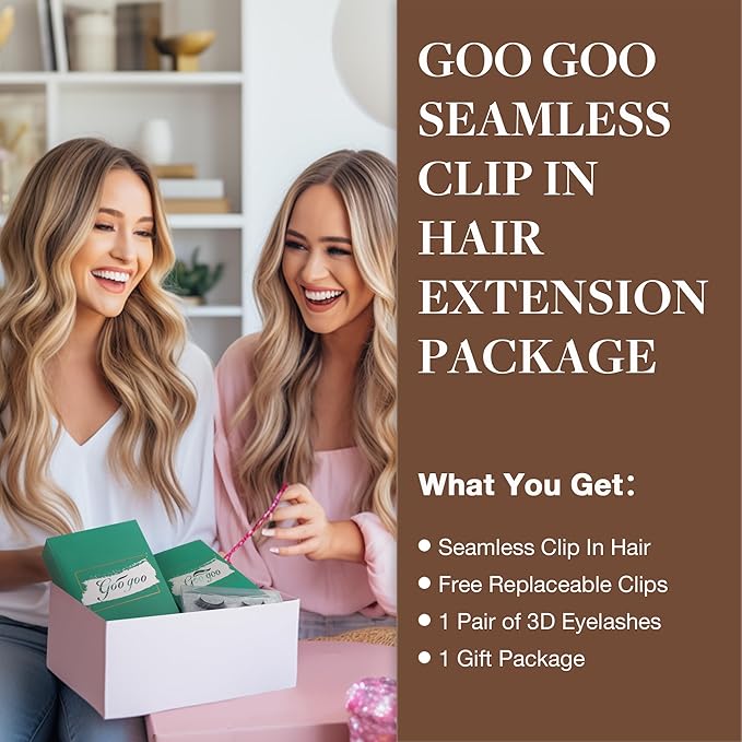 GOO GOO Clip in Hair Extensions Real Human Hair, Remy Human Hair Extensions Clip ins for Women, Natural Human Hair, 24inch 160g 7Pcs, 5 Light Ash Brown