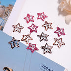 Star Hair Clips Snap Hair Barrettes Non Slip Star Hair Accessories Leopard Colors Metal Hair Clips for Girls Women -16 PCS - Red