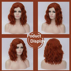 BUFASHION 14" Women Short Orange Red Kinky Straight Cosplay Synthetic Wigs With Air Bangs 46 Colors Available (Orange Red)